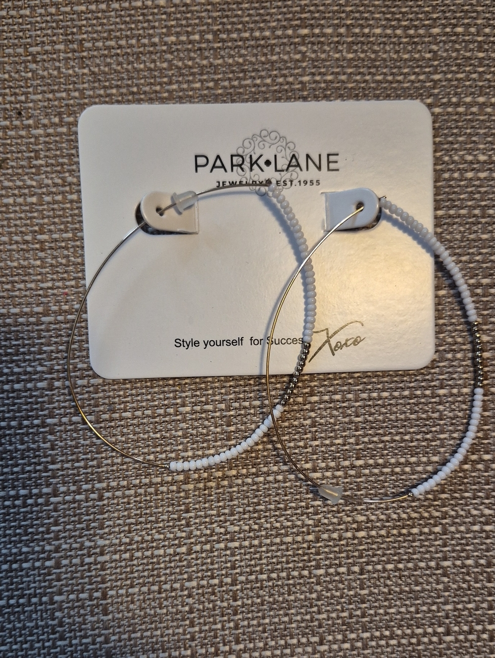 Park Lane White and Silver Beaded Hoop Earrings